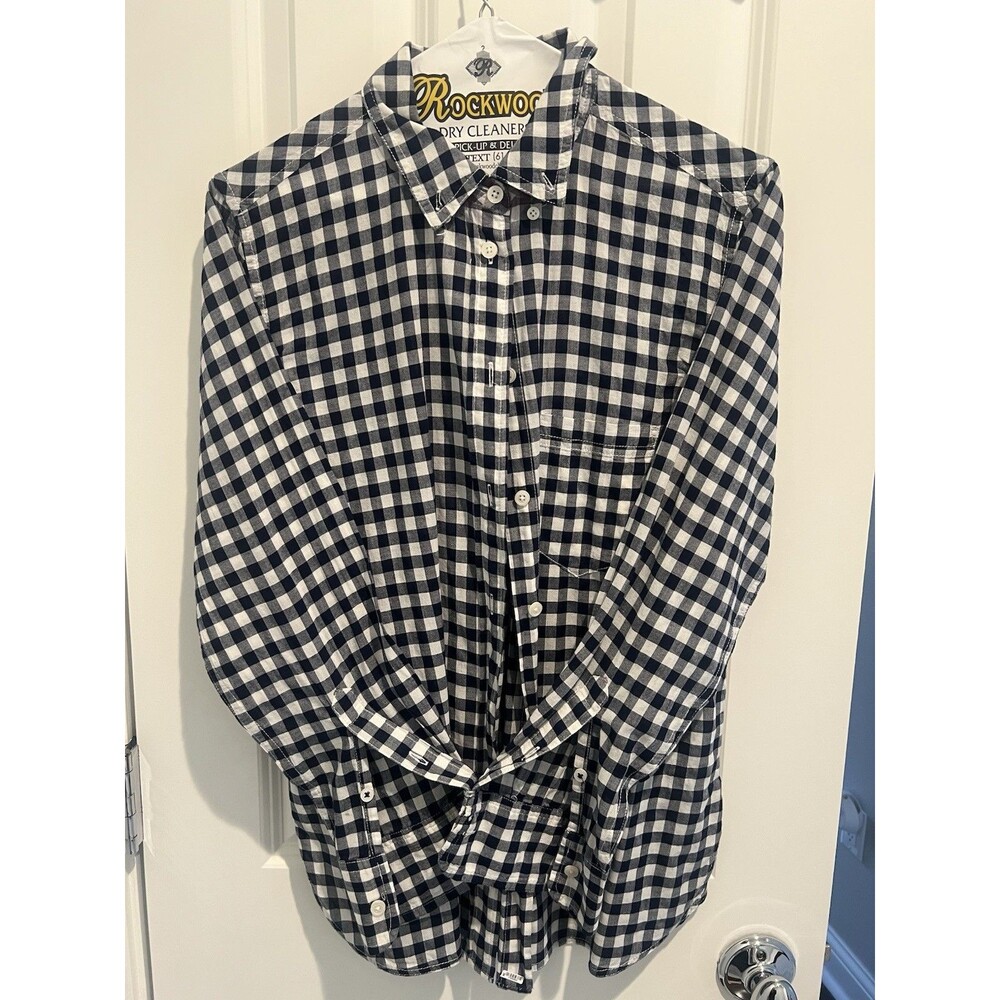 J. Crew Classic Preppy Navy White Gingham Button Down Shirt Cotton Size 6